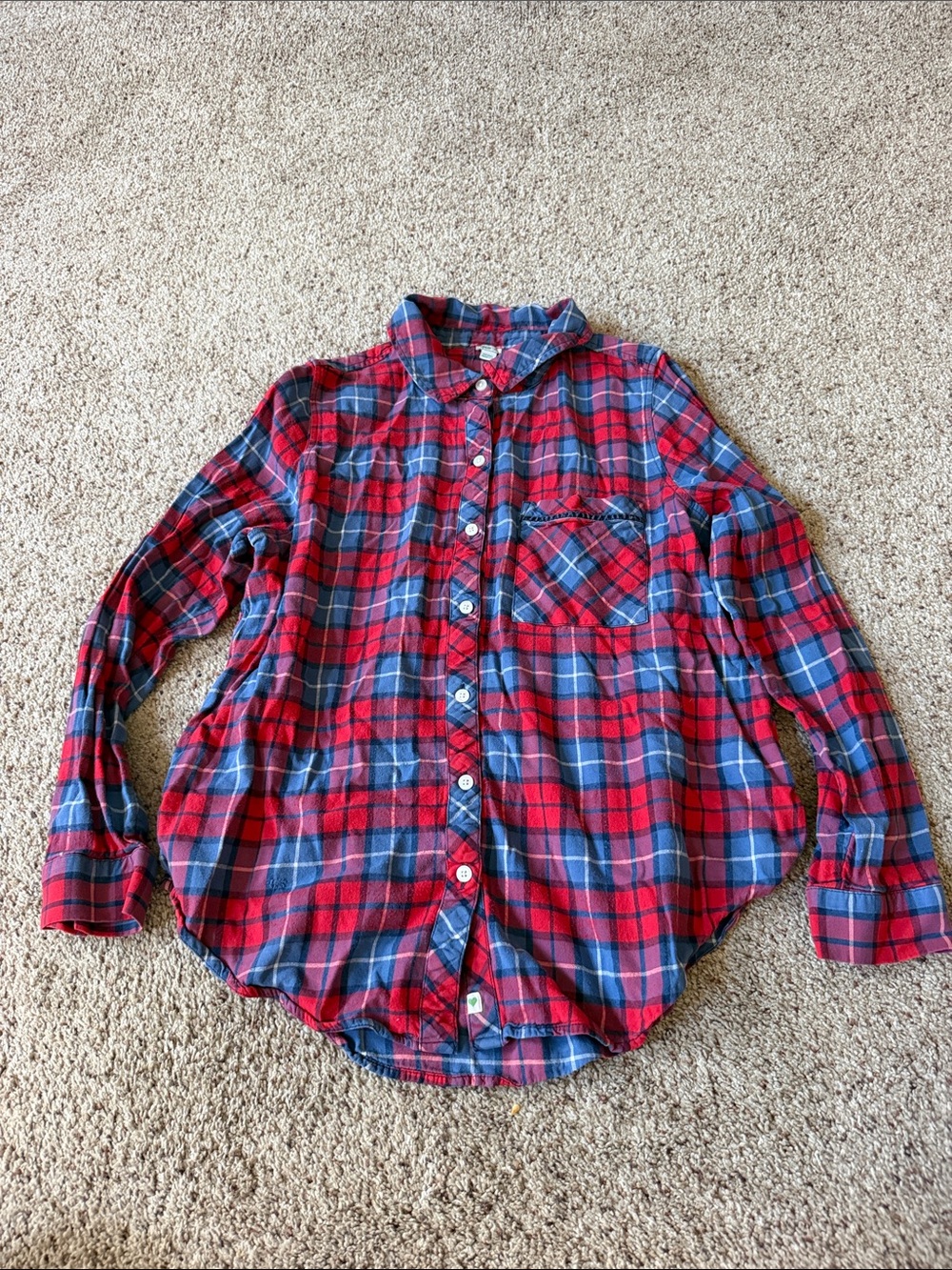 aerie Red & Blue Plaid Button-Up Pajama Top